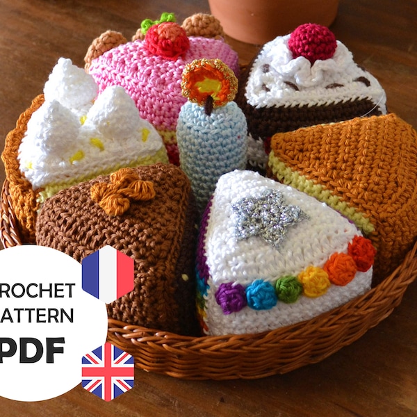 La Dînette de Lalu - Les Gâteaux (Patron crochet) Cakes (Crochet Pattern) - Rainbown cake, Brownie, Charlotte aux fraises, Forêt noire
