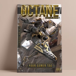 Gedrukte Apex Octane Gold Rush aanpasbare semi-glanzende printposter: 11 x 17 inch, 12 x 18 inch, 24 x 36 inch.