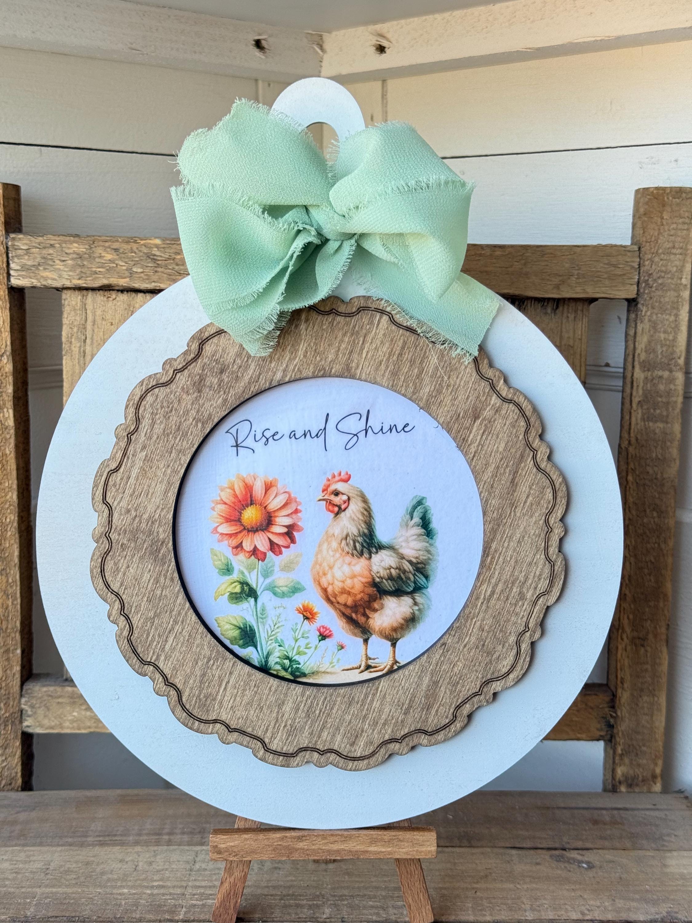 Rise & Shine Chicken Kitchen Sign - Handcrafted Wood Artwork - Etsy