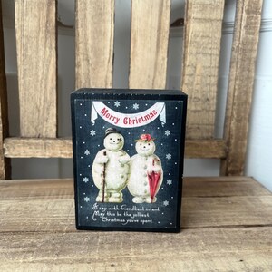 Farmhouse SNOWMAN  decor picture block  for Christmas winter tier trays with a vintage flair