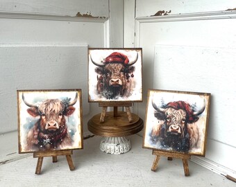 Christmas cow mini signs | charming holiday decor for trays, mantel or shelf