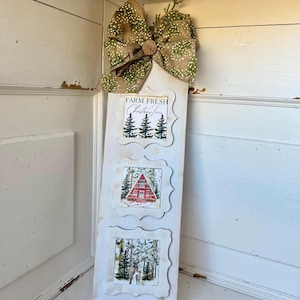 Letrero navideño rústico de bosque con ciervos: decoración invernal hecha a mano