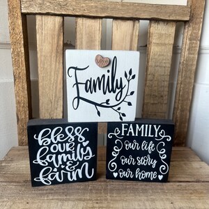 Family mini signs tier tray decor or for country kitchen shelf accent | charming farmhouse accents