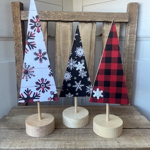Country buffalo plaid Christmas tree decor set for Holiday mantle or winter tier tray displays.