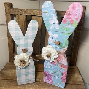 Spring floral bunny decor • shabby chic rabbit set perfect for shelf or table centerpiece