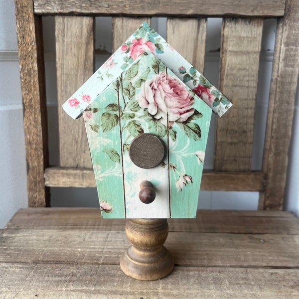 Spring Birdhouse Sign for Tier Tray Display - Shabby country Home Decor