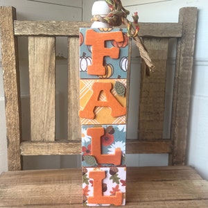 Fall floral country plaid block decor sign for farmhouse mantel display. The perfect Autumn accent set.