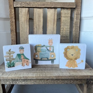 Boy nursery bedroom decor jungle animals blocks lion giraffe safari keep custom name