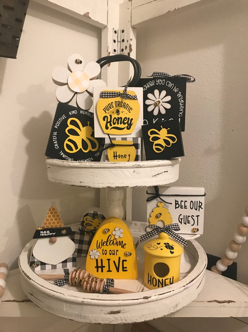 Farmhouse HONEY BEE plaque tier tray decor | Etsy