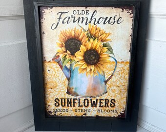 Vintage SUNFLOWER wall hanging ,  a great farmhouse summer or fall home decor accent.