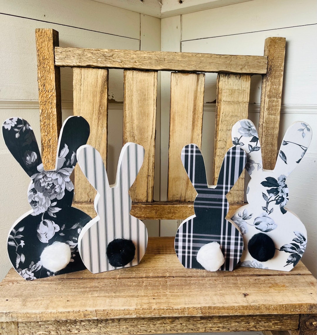 Black Rabbit Set Design Spring Easter Bunny Sets of Black Shabby Chic Roses • Country Farmhouse ...