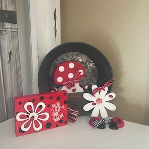 LADYBUG mushroom decor for tier tray or summer accent for mantel shelf