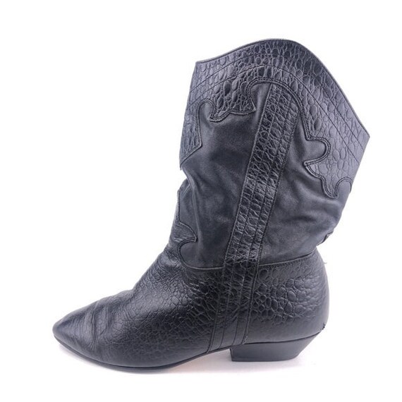 Vintage Black Leather Western Style Boots 9