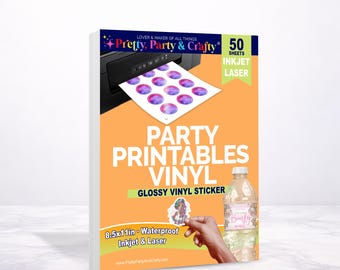 Party Printable Vinyl: 8.5x11 Glossy Inkjet Waterproof Sticker Paper, 50 sheets