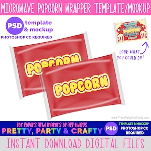 Microwave Popcorn Wrapper Template and Mockup, Popcorn Photoshop Template, Popcorn Wrapper Photoshop Mockup, PSD Editable Design Template