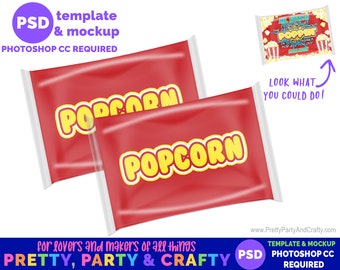 Microwave Popcorn Wrapper Template and Mockup, Popcorn Photoshop Template, Popcorn Wrapper Photoshop Mockup, PSD Editable Design Template