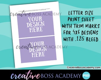 Print Sheet Template with Trim Marks, 4x6 Horizontal Invitation with bleed and trim marks print sheet - PSD Print Sheet Template