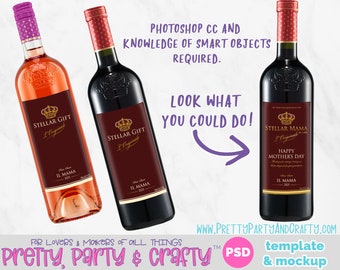 Wine bottle label template and Mockup, Wine Photoshop Template, Wine Photoshop Mockup, PSD Editable Design Template