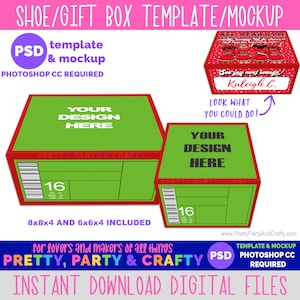 Shoe Box Gift Box Template and Mockup, Party Favor Template, Party Favor Mockup, PSD Editable Design Template
