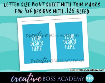 Print Sheet Template with Trim Marks, 4x6 Vertical Invitation with bleed and trim marks print sheet - PSD Print Sheet Template