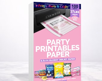 Party Printable Paper: 8.5x14 Thin Glossy Inkjet Paper for Chip Bags and Treat Wrappers 100 sheets, 140gsm