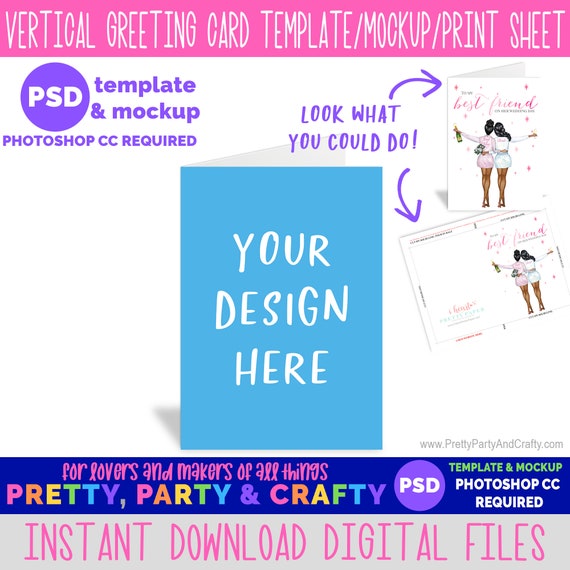 Greeting Card Template, Greeting Card Mockup, Folded 5x7 Greeting Card Mockup and Template, PSD Editable Design Template