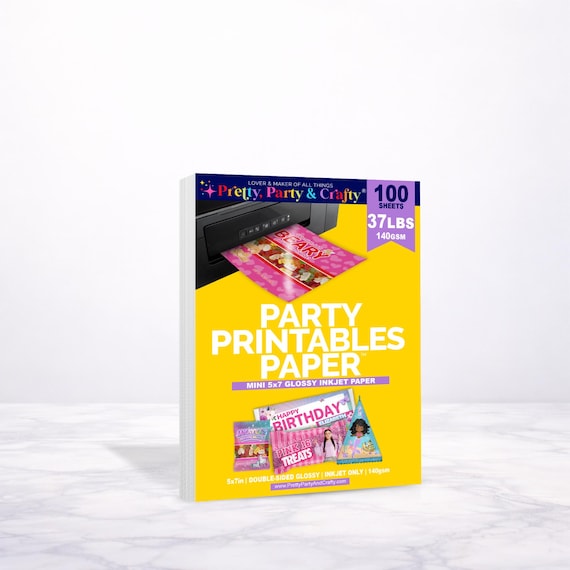 Mini Party Printable Paper: 5x7 Thin Glossy Inkjet Paper for mini party favor treat wrappers, 100 sheets, 140gsm