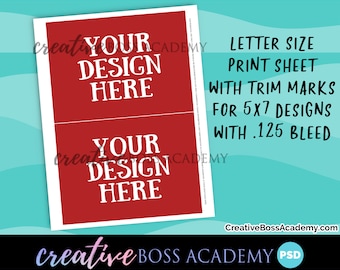 Print Sheet Template with Trim Marks, 5x7 Horizontal Invitation with bleed and trim marks print sheet - PSD Print Sheet Template