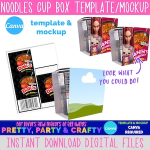 Ramen Noodle Canva Template, Buldak Noodle Cup Box Template, Blank Party Favor Template, Editable Design Template for use in Canva®