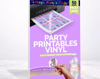 Party Printable Vinyl: 11x17 Glossy Waterproof Sticker Vinyl, 50 sheets
