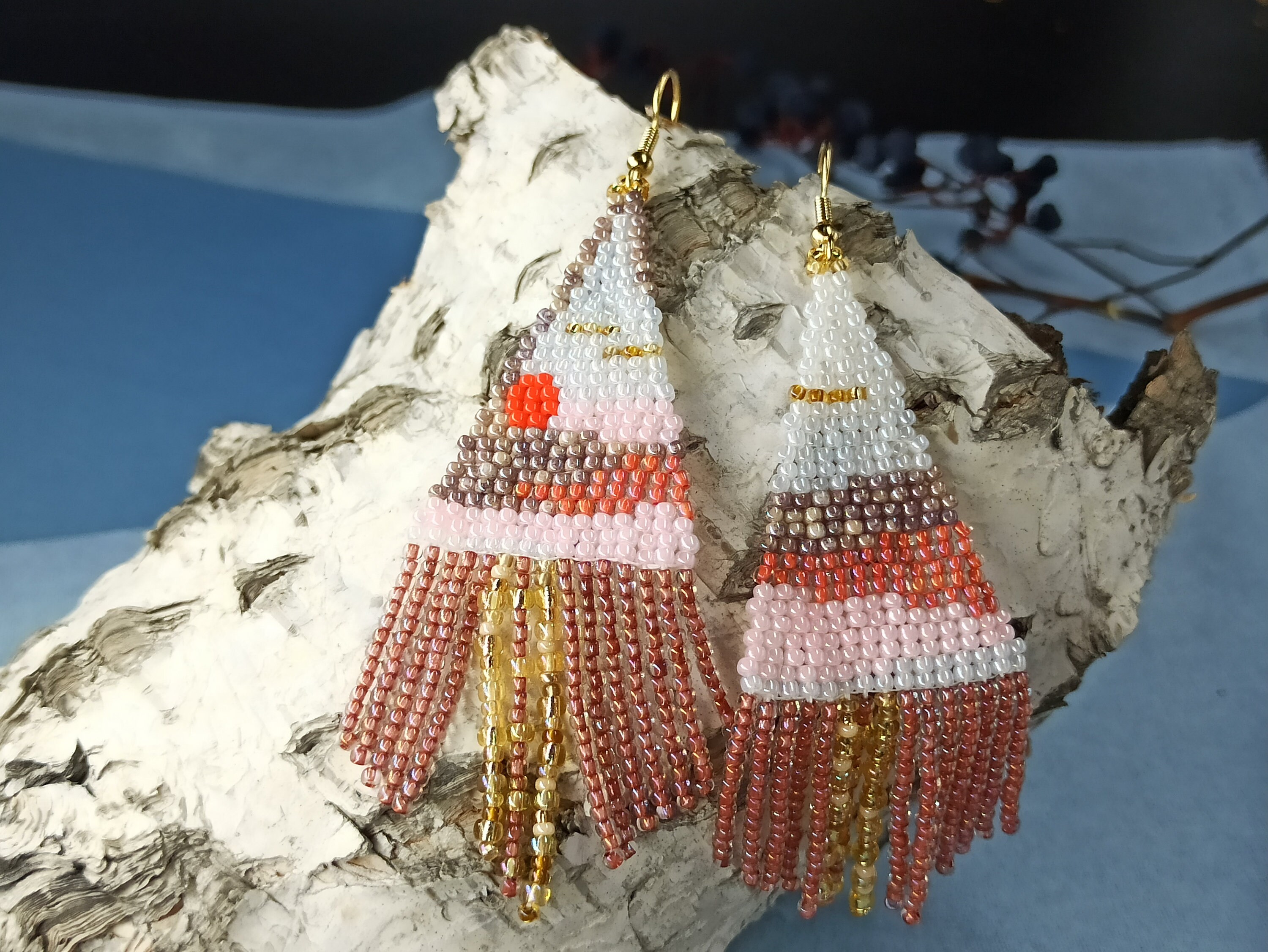 Beaded Indigenous Earrings / Fringe Dangle Earrings/ Earrings Etsy