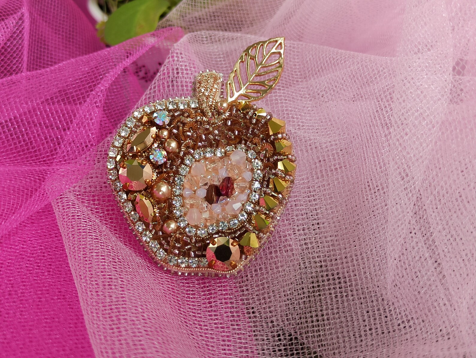Brooch golden apple Embroidered brooch apple Jewelry Etsy