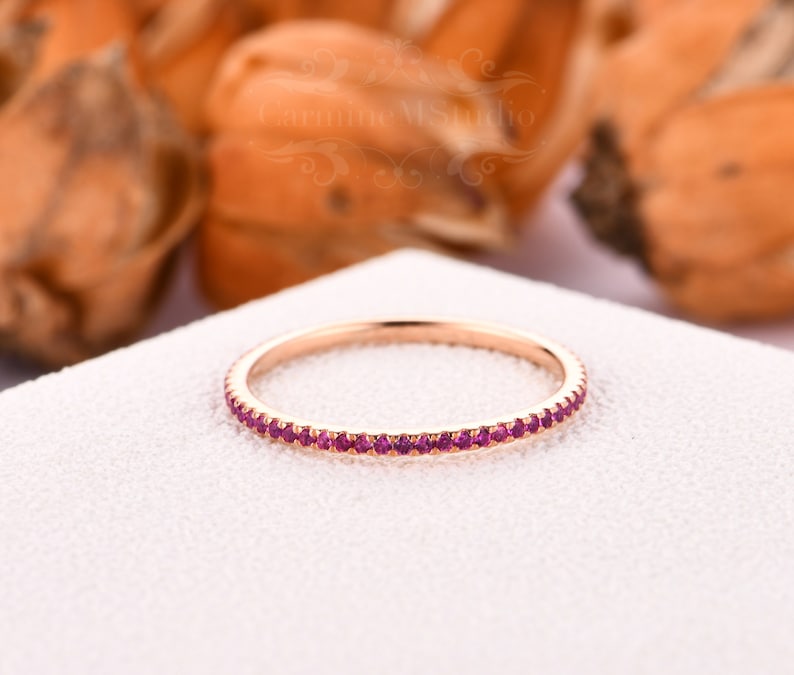 Full Eternity Ruby Stacking Ring Vintage Rose Gold Red Gemstone Ring July Birthstone Ring Matching Ring Band Natural Ruby Wedding Band