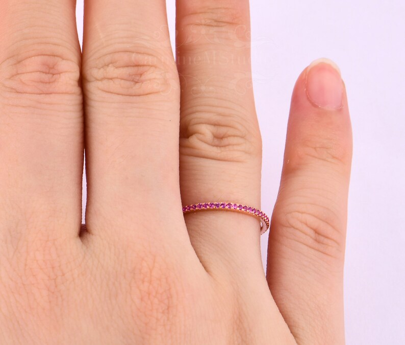 Full Eternity Ruby Stacking Ring Vintage Rose Gold Red Gemstone Ring July Birthstone Ring Matching Ring Band Natural Ruby Wedding Band