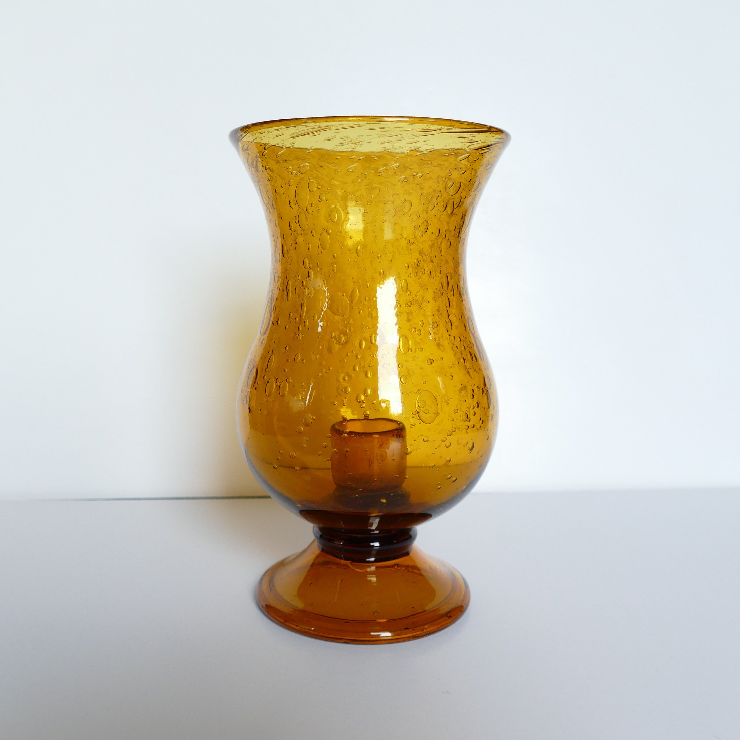 Beau Photophore Verre Bullé Ambré de Biot French Vintage 1970