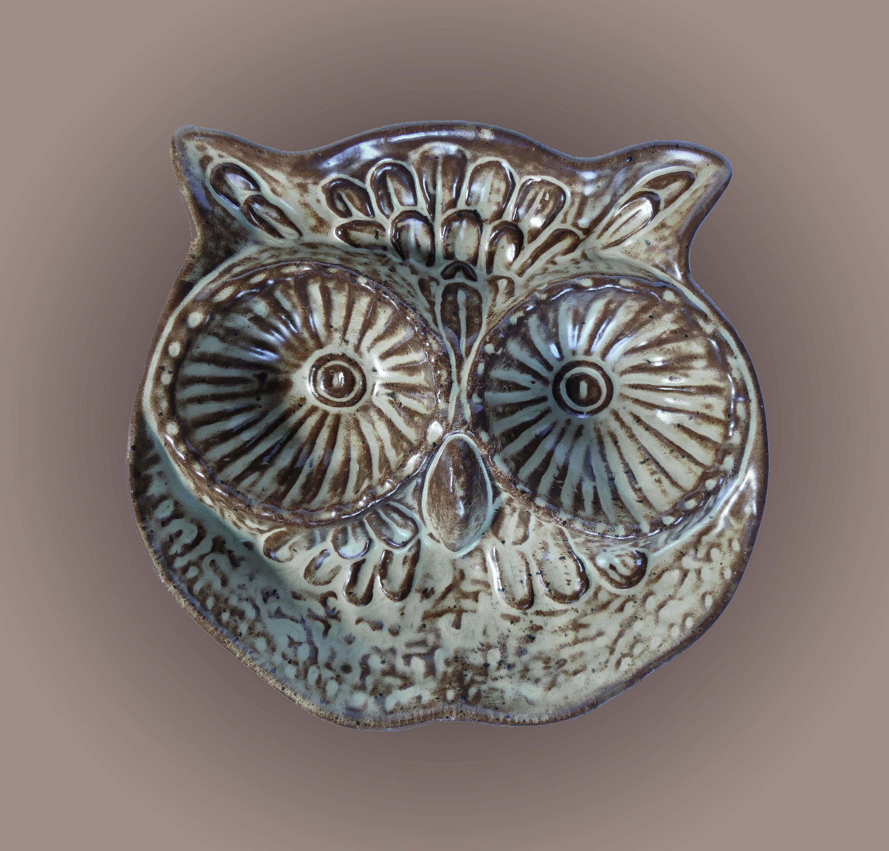 Joli Plat/Vide-Poches Vintage Tête de Chouette en Céramique Des Années 1970