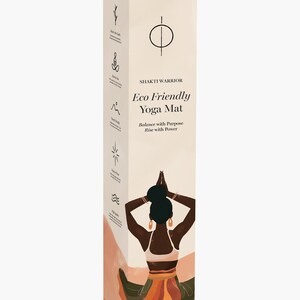 May include: A brown and beige box with a woman in a yoga pose on the front. The box says "Shakti Warrior Eco Friendly Yoga Mat Balance with Purpose Rise with Power".