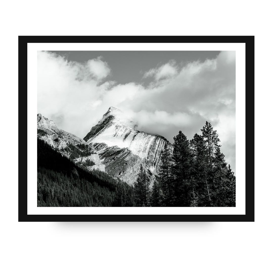 Banff Snowy Mountain Landscape Photography Print: Black and White Wall ...