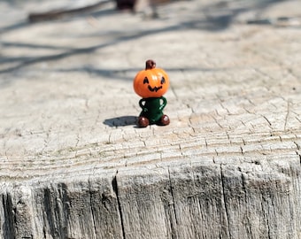 Teeny Tiny Micro Pumpkin Head, Fairy Garden Gnome, Tiny Terrarium Halloween Figurine