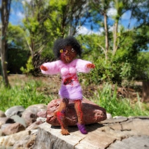 Needle Felted Zombie Monster Girl Doll, Poseable Soft Vudu Figure, Creepy Office Decor