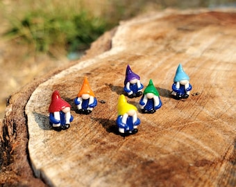 Tiny Micro Girl Gnome, Rainbow Fairy Garden Gnome, Terrarium, Tiny Terrarium Figurine