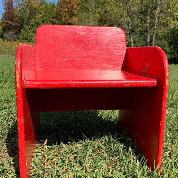 Vintage Child’s Wooden Chair, Rustic Red Painted Wood Chair for Toddler
