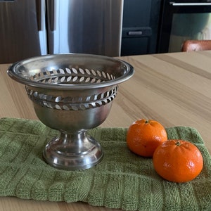 Silver Plated Pedestal Bowl, Small Reticulated Bowl, Vintage Kitchen, Fruit or Nut Bowl