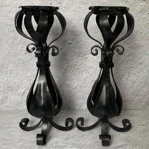 2x Hand Forged Metal Candle Holders, 16" tall Heavy Solid Brutalist Candle Holders, Painted Black Thick Steel Unique Candle Stands, Rust