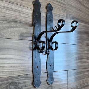 Pair of 13.5” Tall Rustic Steel Wall Hooks, Closed Ring Hanger / Hook, Hand Forged Hammered Black Painted Custom Steel Wall Hanging Hooks