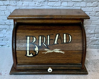 Fabulous Wood Bread Box, Knock On Wood Corp. Roll Top Door Bread Box, Solid Wood Bread Bin, 18” Wide Rustic Distressed Wood Box for Breads