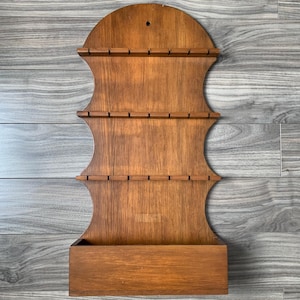 25” Wood Spoon Rack Wall Shelf - 3 Rows Holds 21 Spoons - 1 Pocket Shelf - Vintage Spoon Display, Spoon Holder Wood Shelf - some dings marks