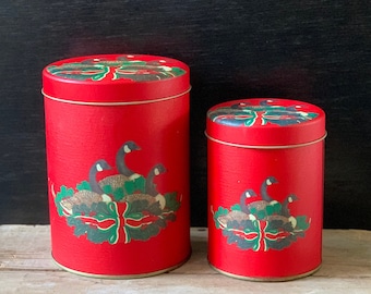 2x Weihnachtsgänse Dosen - Dekorative Feiertagsdosen - Backenaufbewahrung - Süßigkeitsbehälter - Rotes und Grünes Weihnachtsdekor