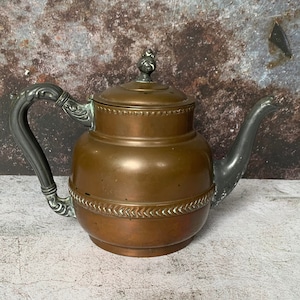Koppar- och tenntekanna - Vintage koppartekanna - Rymmer 5 koppar - Utsmyckad tennhandtag och pip - Vacker etsning - Kaffekanna - Patina