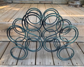 Fabulous Wine Rack, Rustic Iron Wine Rack, Holds 8 Bottles, Floor or Counter Green Metal Wine Holder, Painted Steel